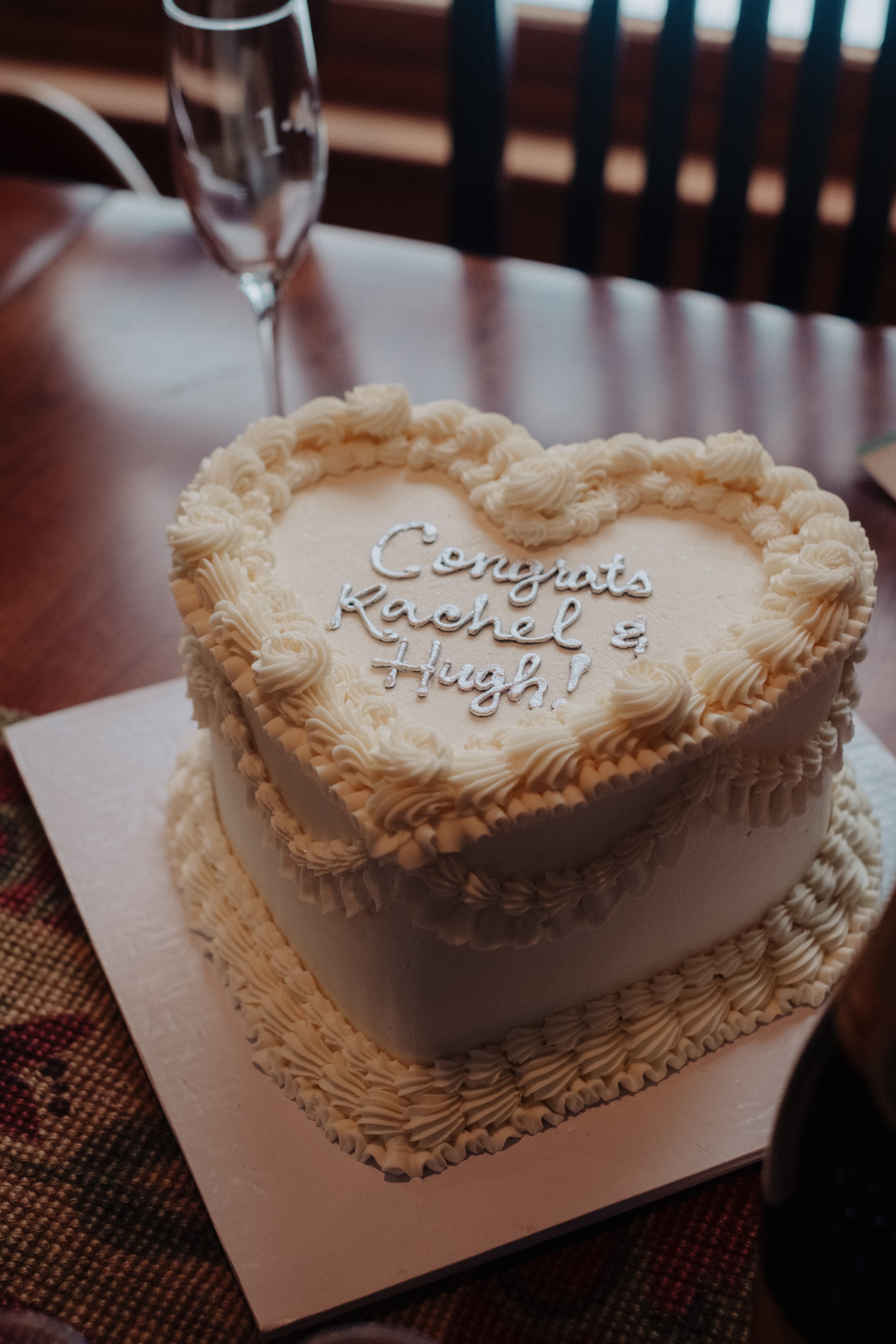 Rachel and Hugh's heart-shaped engagement cake