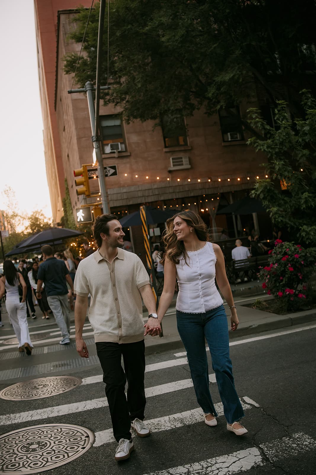 Rachel and Hugh walking through the West Village